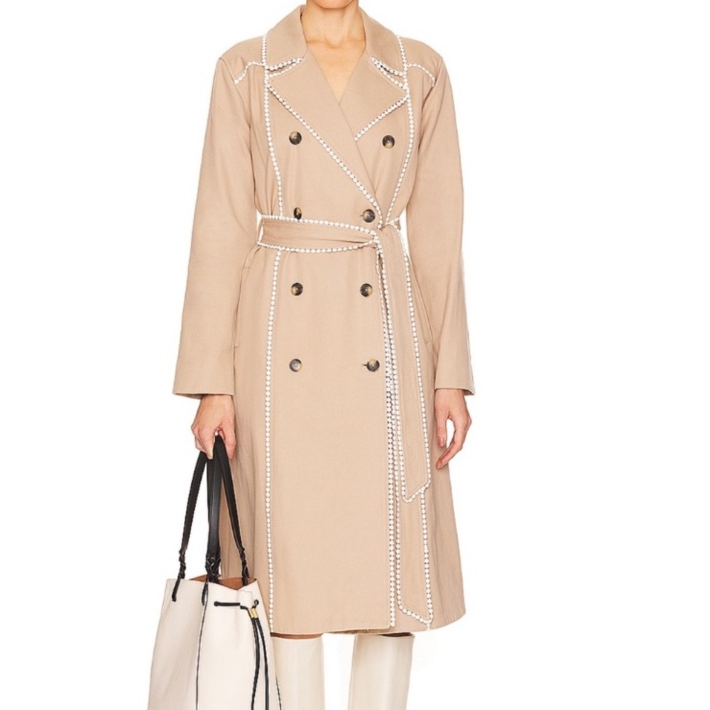 Trend 2026! 🎁Like New Designer L'AGENCE Tan/Wh Love Trenchcoat Jacket- Size: 16